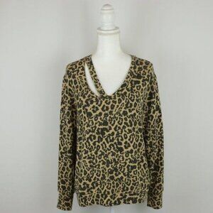LNA Women's Small Black & Tan Animal Print V-Neck Cutout Tight Knit Sweater